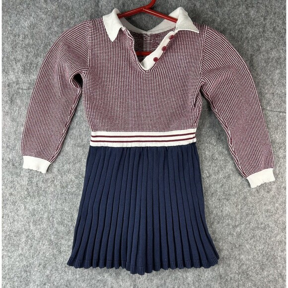Hope & Henry Girls Organic Cotton French Blocked Sweater Dress Sz 4 Navy & Berry - Picture 4 of 7